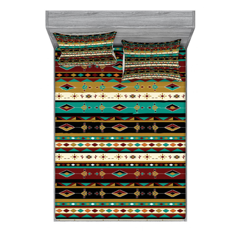 Microfiber Geometric Sheet Set, Queen Sheet Set with Fitted Sheet
