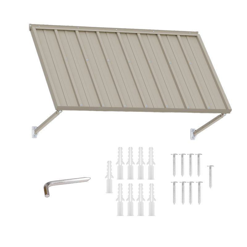 Kozyard Adjustable Door Window Awning – 4-Level Tilt, 55" W × 32" Sloped Panel, Adjustable Projection 22"–31", Aluminum Frame & Metal Canopy, All-Weather Rain, Snow & UV Protection Steel Blue