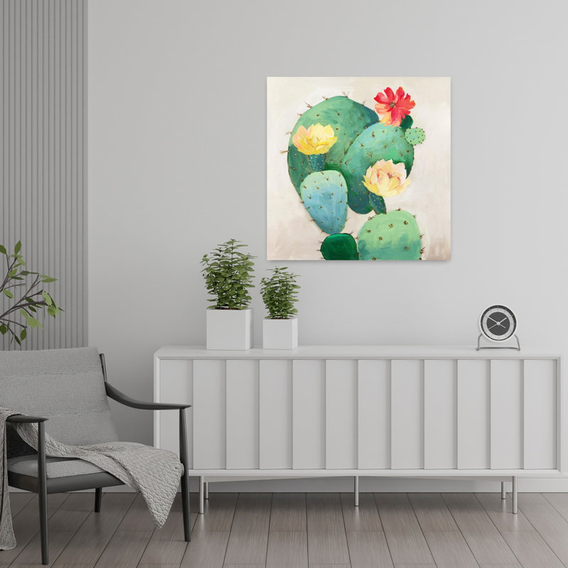 Cactus coloré, vibrant, abstrait, cactus contemporain, paysage, H 24 po x l 24 po