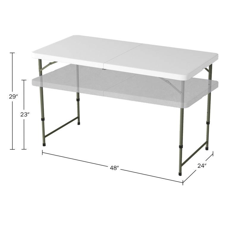 48" Plastic Rectangular Adjustable Folding Table with 2 Height Settings - Indoor and Outdoor