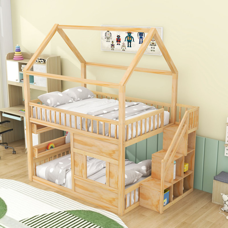 Lit maison en bois avec lumière DEL, Naturel