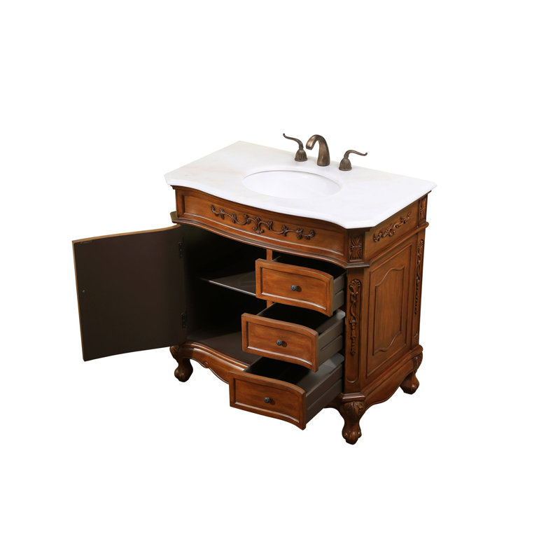 36'' Single Bathroom Vanity with Top, Teak, Pure White
