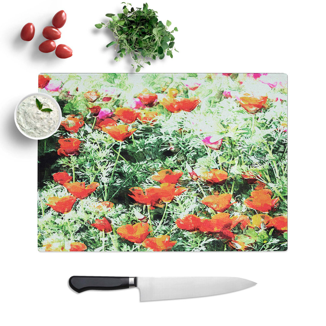 Tempered Glass Poppy Field Chopping Board