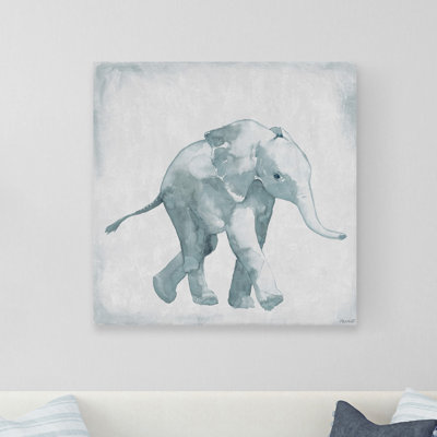 Baby Elephant Strut Print on Wrapped Canvas