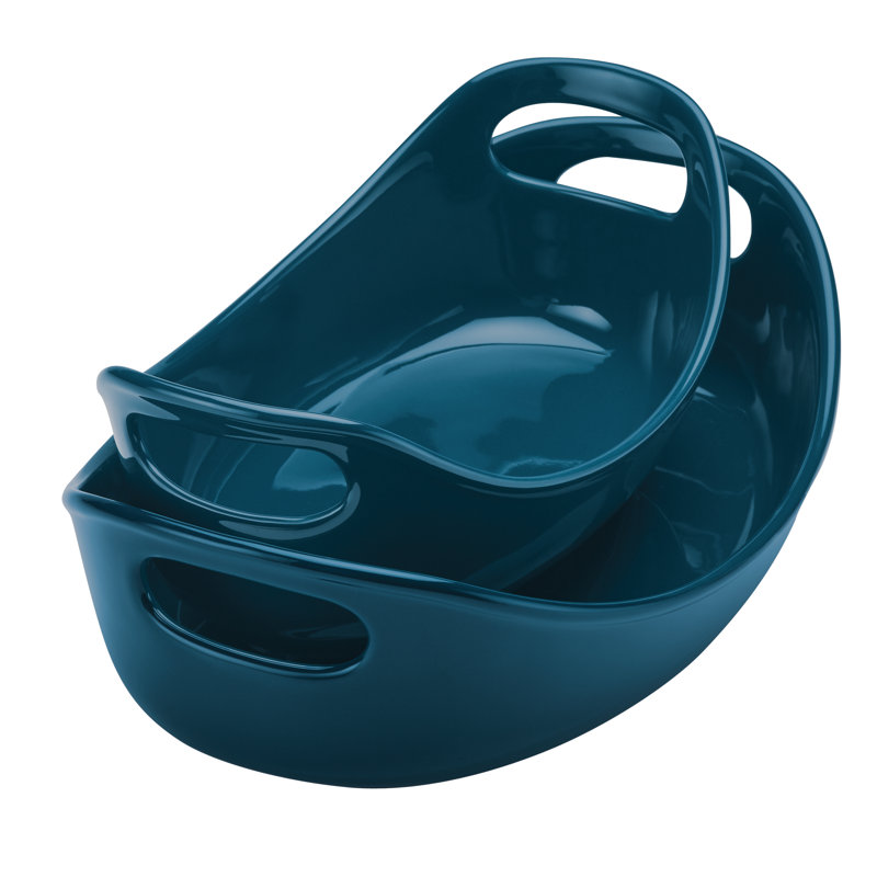 Rachael Ray Stoneware Ceramic Oval Baker Set, Marine Blue