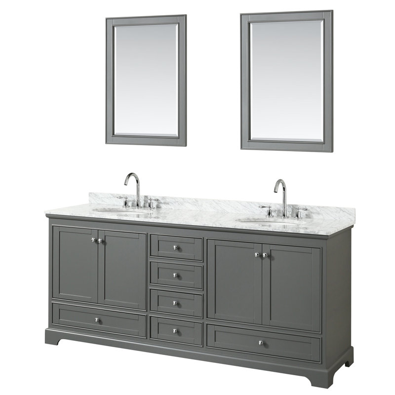 Deborah 80'' Double Bathroom Vanity with Marble Top, Dark Gray, Polished Chrome