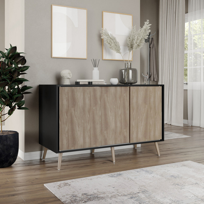Rectangle Accent Cabinet, Oak/Black/Beech Wood