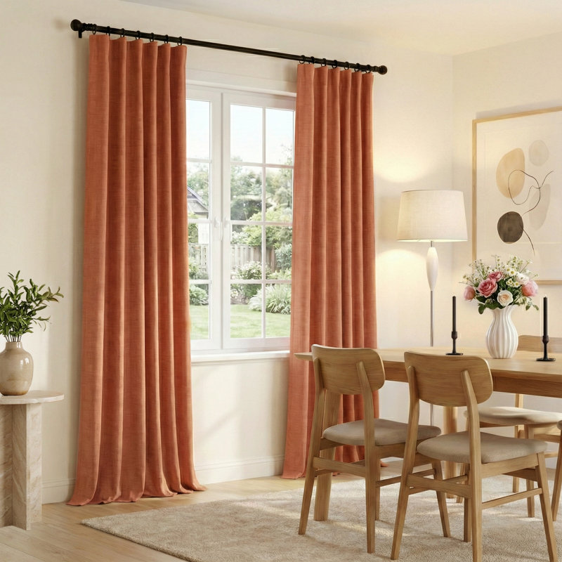 Birglinde Faux Linen Thermal 100% Blackout Curtains Rod Pocket/Ring Clips, 50" W x 96" L, Orange