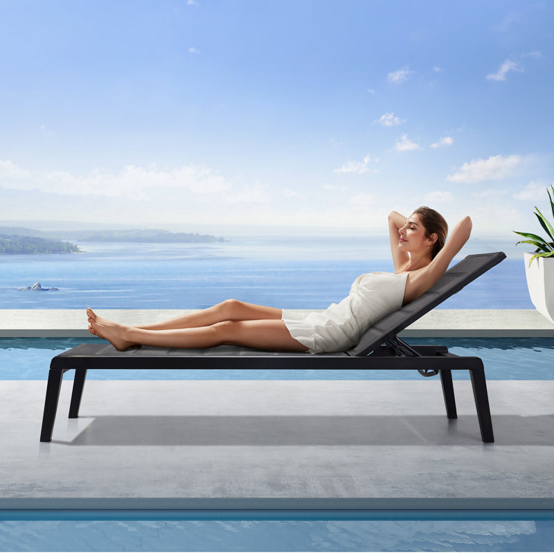 Outdoor Metal Chaise Lounge, 4 Level Adjustment Seat Back, Powder Coated Aluminum Frame
