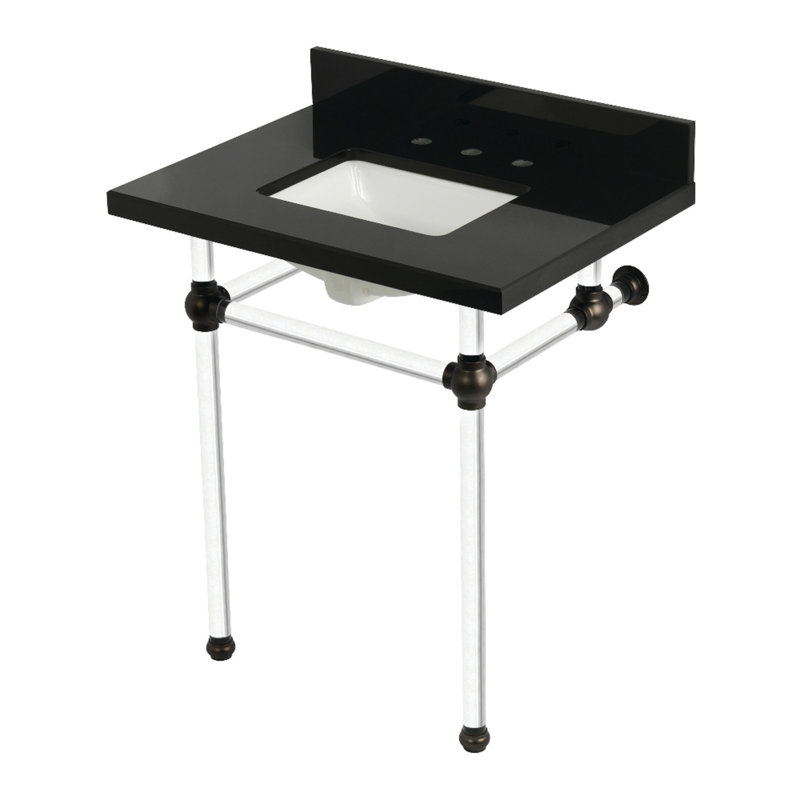 Kingston Brass Templeton 30-Inch Black Granite Console Sink with Acrylic Legs (8-Inch, 3-Hole)