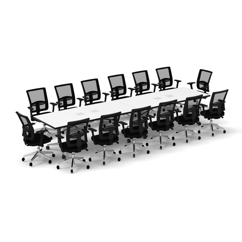 Rectangle 14 Person Flip Top 72'' L Modular Training Table and Chair Set with Casters and Modesty Panel and Cable Management