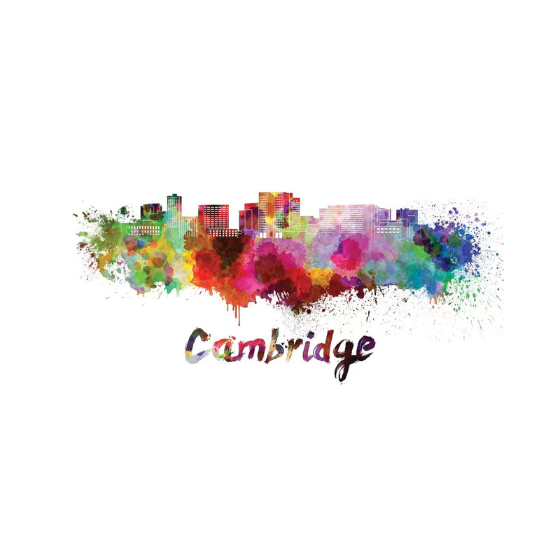 Cambridge Ma Skyline In Watercolour by Paul Rommer - Wrapped Canvas Painting, 101.6 cm H x 66.04 cm W