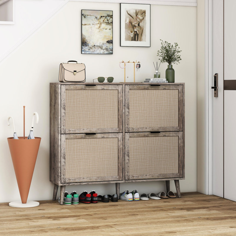 Armoire à chaussures 4 portes, gris foncé, 88 lb, d'ingénierie, double couche, barre horizontale, porte d'entrée grise moderne, armoire autoportante, intérieur double couche, barre pour l'écurie