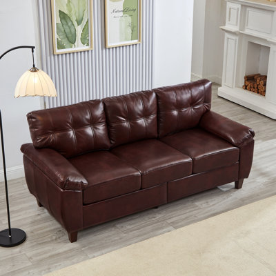 79" Three-Seater Modern Faux Leather Sofa With Storage & Wide Padded Armrests