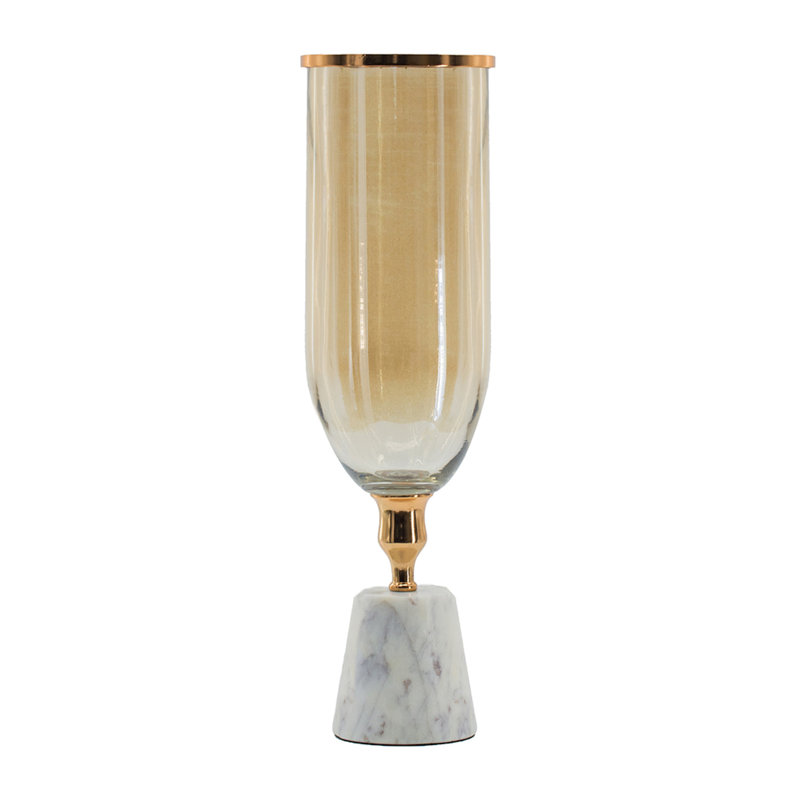 Vase décoratif Kylie avec base en marbre blanc, aluminium, verre doré 19 pouces, 18.7" H x 4.9" W x 4.9" D