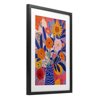 Whimsical Floral Bouquet Framed Print Under Glass, design by LSR Creative Studio