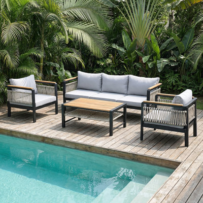 Ensemble de canapé de patio en bois d'acacia - Mobilier de conversation extérieur élégant avec coussins