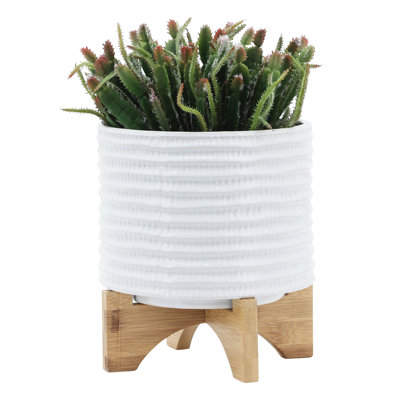 8" Planter W/ Stand, White