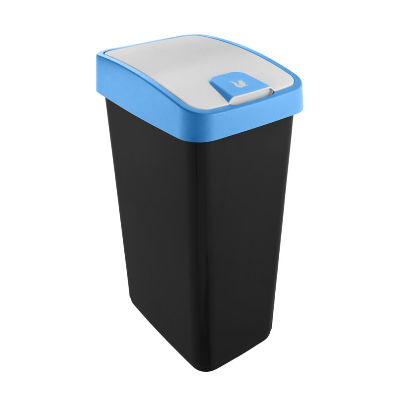 Keeeper waste bin with flip lid, 6.60, 47.50" H x 24" W x 39.50" D, Black/Blue