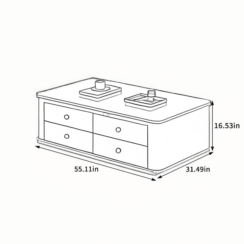 Table basse style français avec verre nervuré, H 16,53 po x L 55,11 po x l 31,49 po, Crème, crème