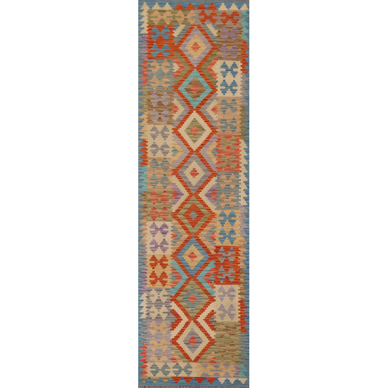 Kilim Reversible Wool Runner Rug 3x10