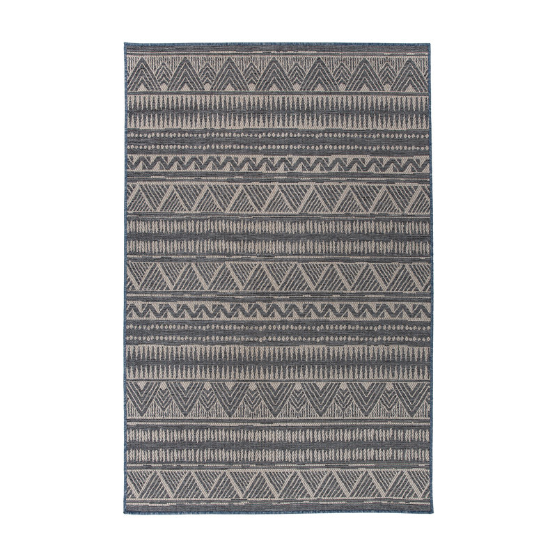 Tapis intérieur / extérieur bleu / gris / ivoire Ragin, Rectangle 7 pi 10 po x 10 pi