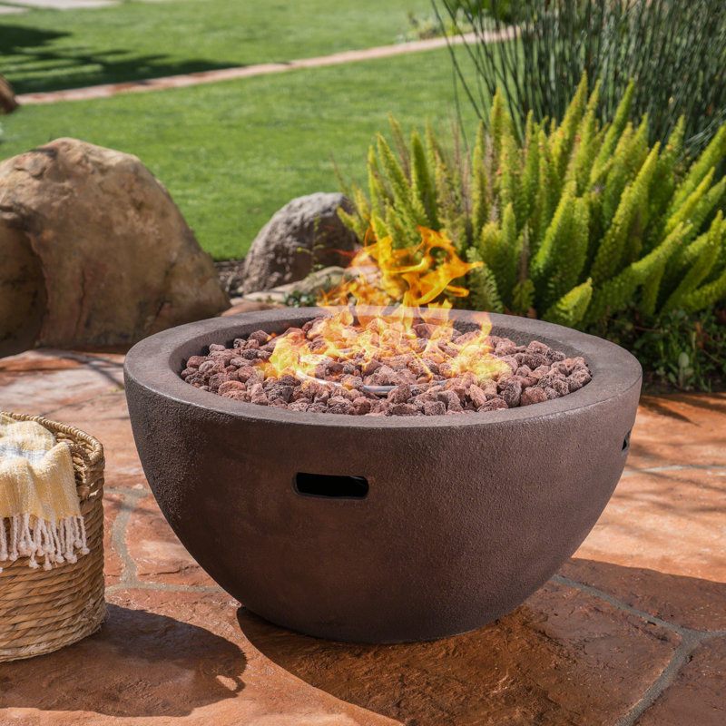 Ahzhane 16.5" H x 34" W Concrete Propane Outdoor Fire Pit, Brown