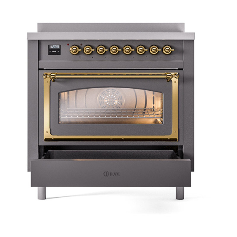 ILVE Nostalgie II Noblesse 36 in Induction Range, Graphite Matte/Brass