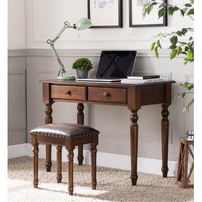 Traditional Style Solid Wood Writing Desk with Turned Legs