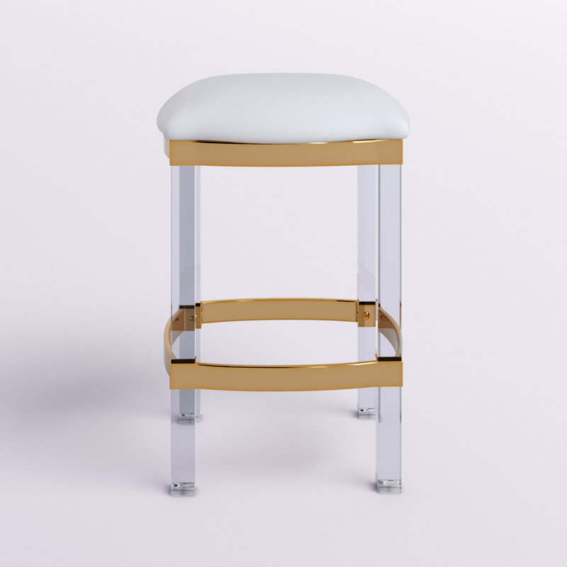 Riverton Acrylic and Faux Leather 24'' H Counter Stool, White/Gold