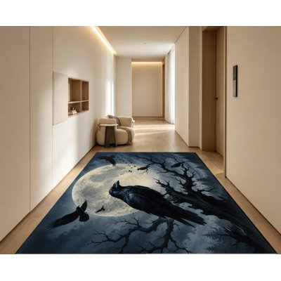 Tapis gothique à motif de corneille pleine lune, motif artistique fantaisie sombre, tapis antidérapant sur le thème de l'Halloween, décoration intérieure mystique pour le salon, la chambre à coucher, un appartement