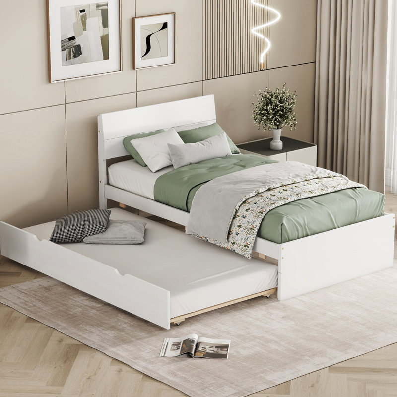 Lit simple moderne avec cadre blanc crème et utile avec tête de lit ultrabrillante pour la longévité de la chambre à coucher