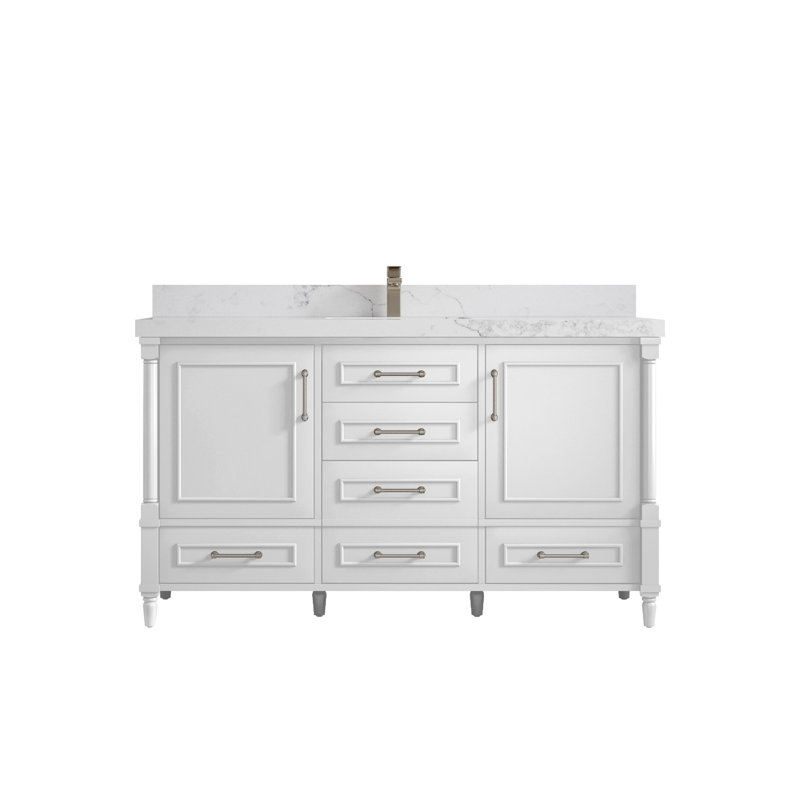 Hudson 60'' Navy Blue Solid Wood Single Bathroom Vanity with Quartz Top