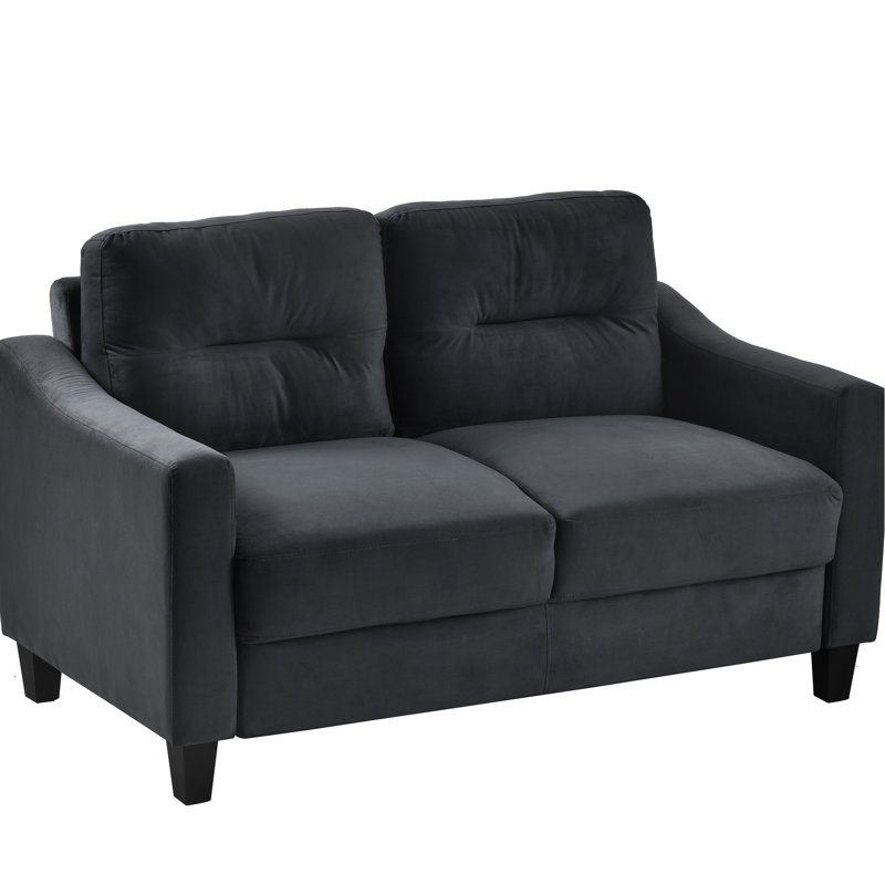 Velours confortable pour le salon Allyssa, 2 sièges, structure en bois franc et fer, bureau de canapé noir, 2 places, avec support