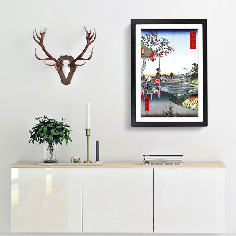 The Teahouse with the View of Mt. Fuji by Utagawa Hiroshige - Picture Frame Painting Print, Black Framed