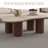 48'' Modern Cloud-Shaped Coffee Table with Premium Wood Cylindrical Legs – Natural Travertine & Walnut-Finish Wood Top for Living Room