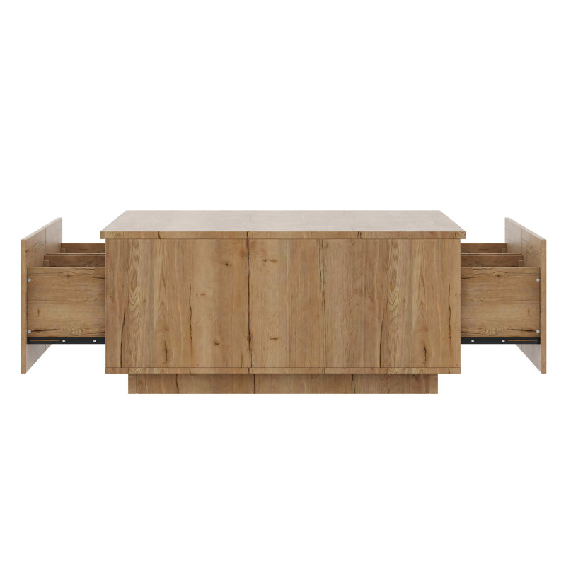 Table basse 33 po carrée avec 4 tiroirs de rangement, Natural