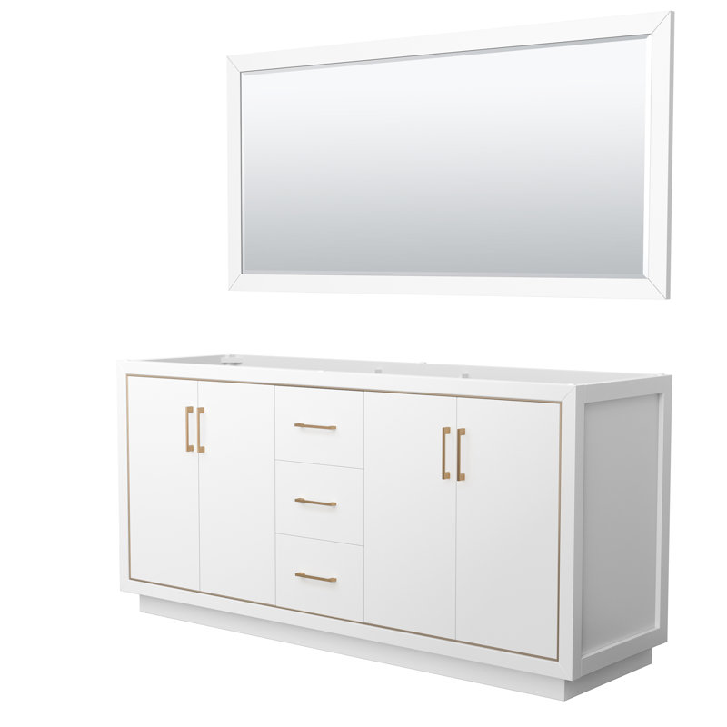 Base de meuble-lavabo double 72 po Icon, Blanc / bronze satiné
