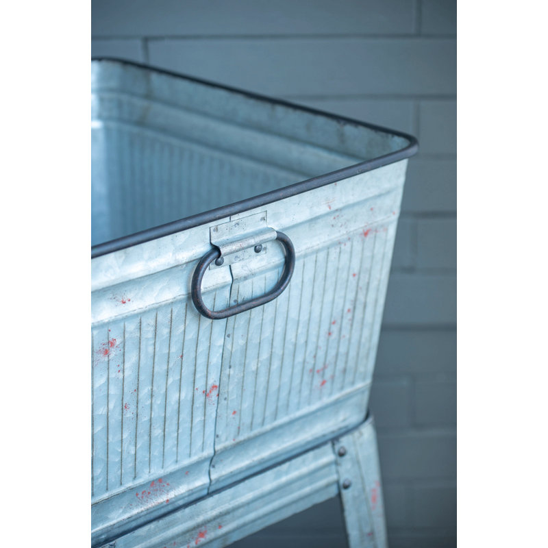 Large Galvanized Metal Tub Stand for Planters, Ice Buckets, Outdoor Decor - Rustic Home & Garden Storage Solution with Raised Design