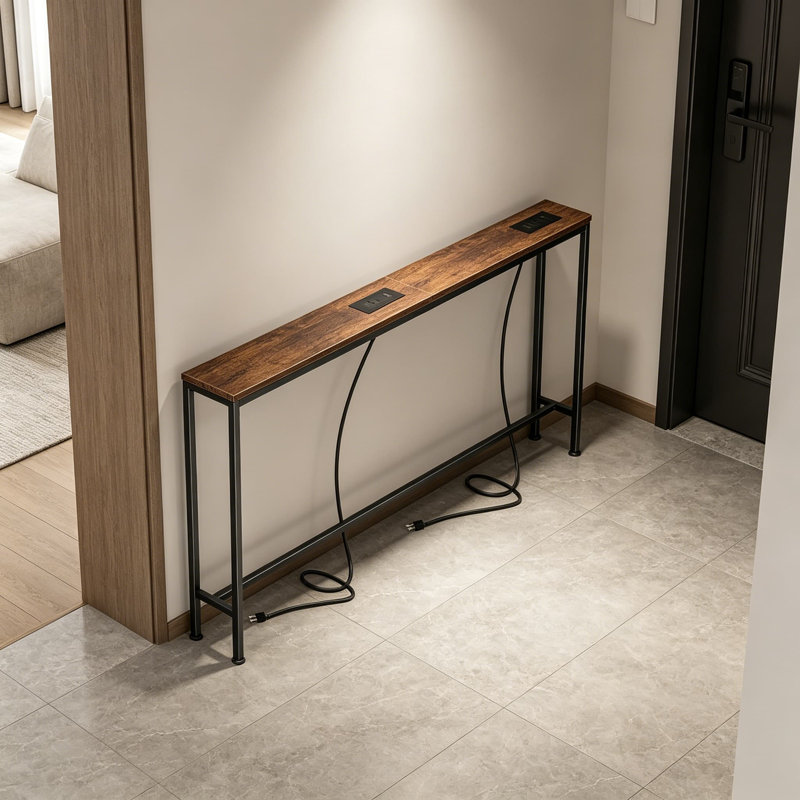 Extra-Long Narrow Console Table With Built-In Power Strips, USB-C Charging, And Storage For Behind Sofa, Entryway, And Small Spaces