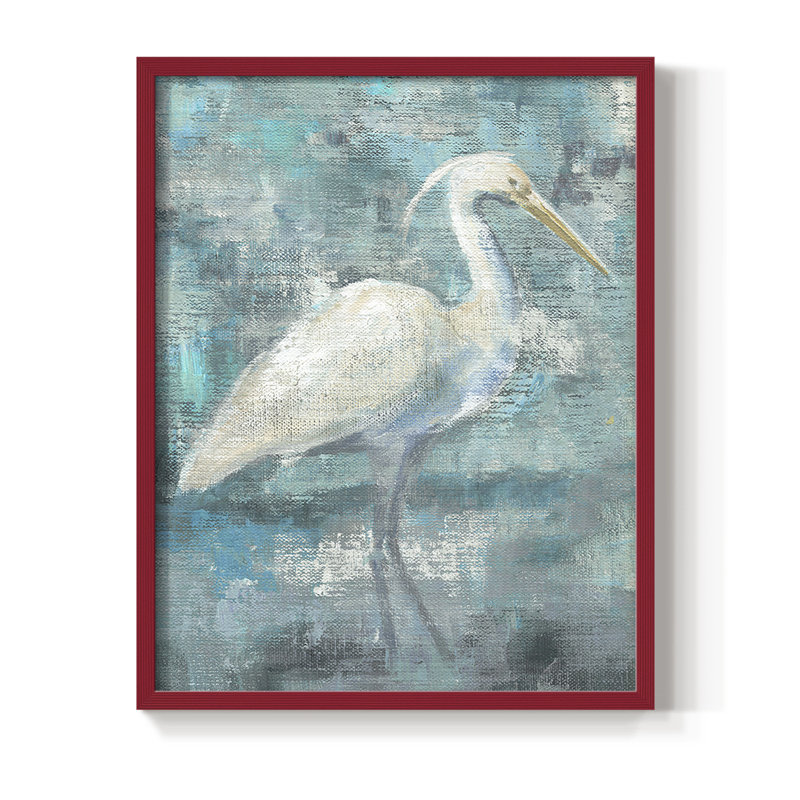 Coastal Egret I, reproduction encadrée - bois massif, H 11 po x l 9 po, Rouge