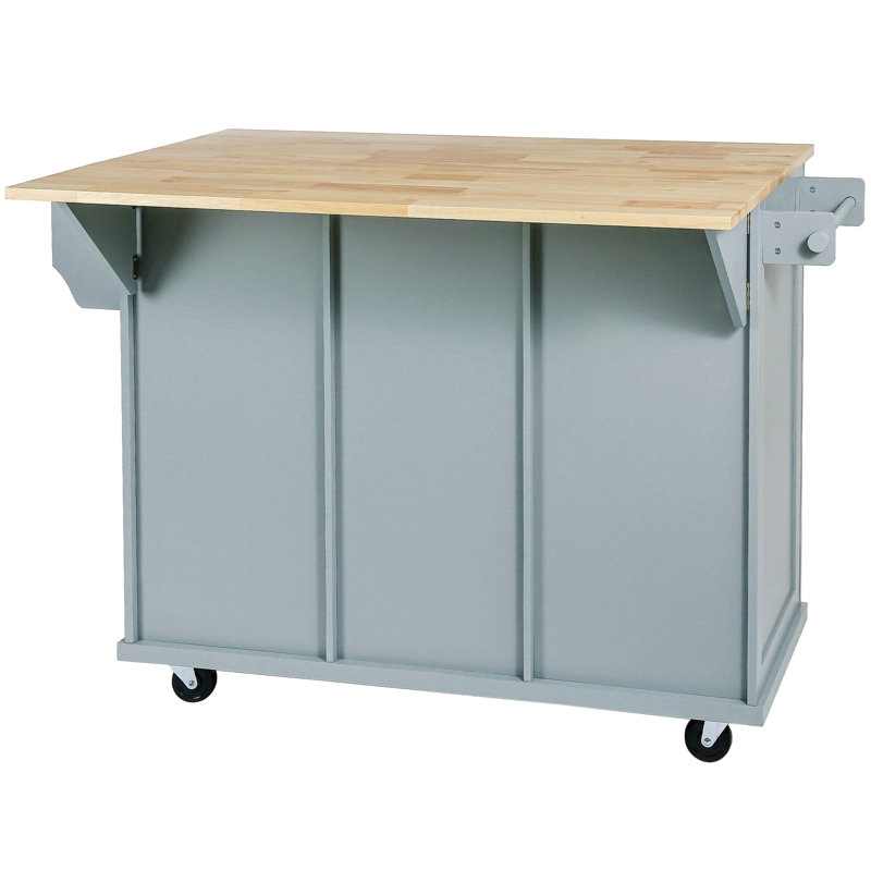 Kitchen Cart With 5 Wheels & Drop Counter, Grey Blue Storage Cabinet Island Adjustable Internal Storage, Wheels, For Practicality