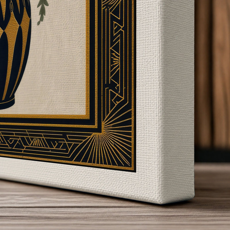 Gold Striped Abundance Botanical 1 Piece Wrapped Canvas Wall Art, 18x12 - 45.7 x 30.5 cm, Cream Border