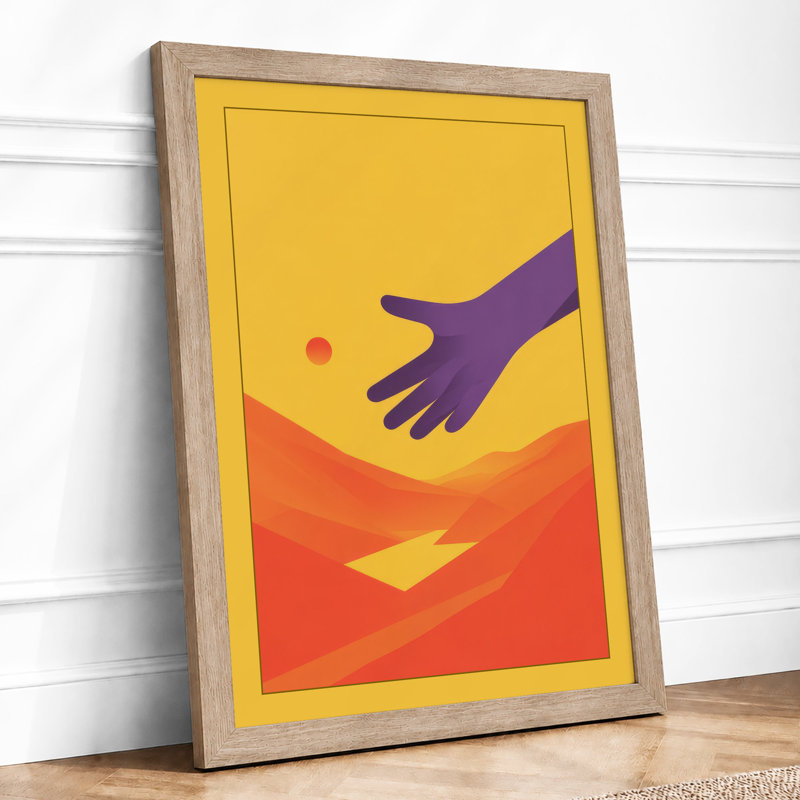 Reaching Hand Modern - Framed Print, A2 - 59.4 x 42.0 cm, Oak