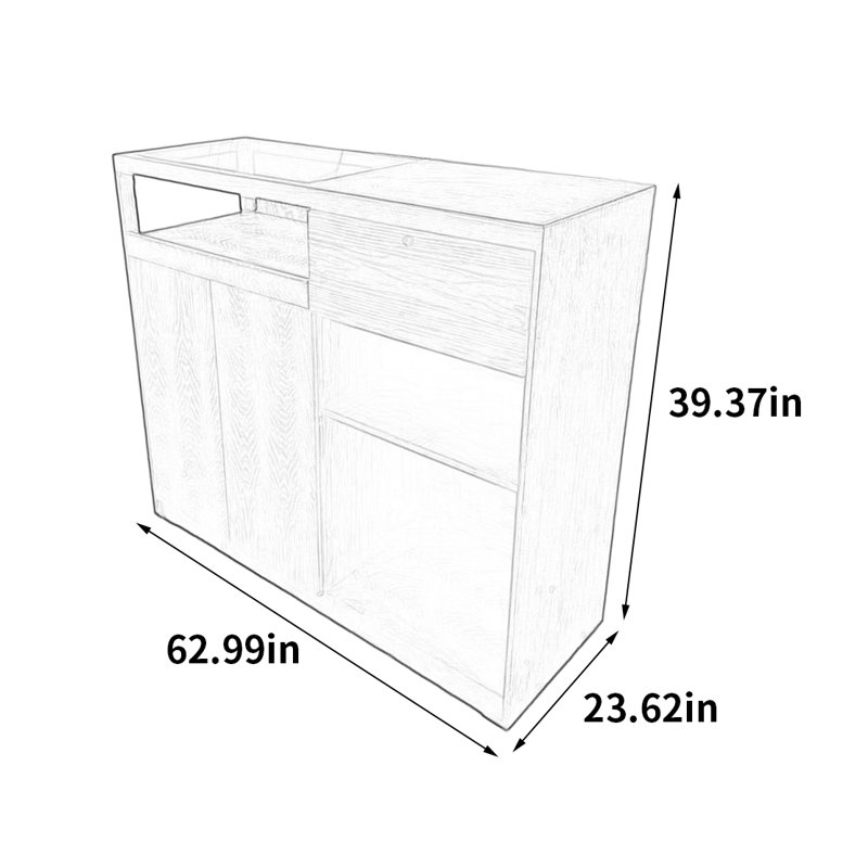 Armoire pour îlot central de style rétro, H 39,37 po x l 62,99 po x P 23,62 po