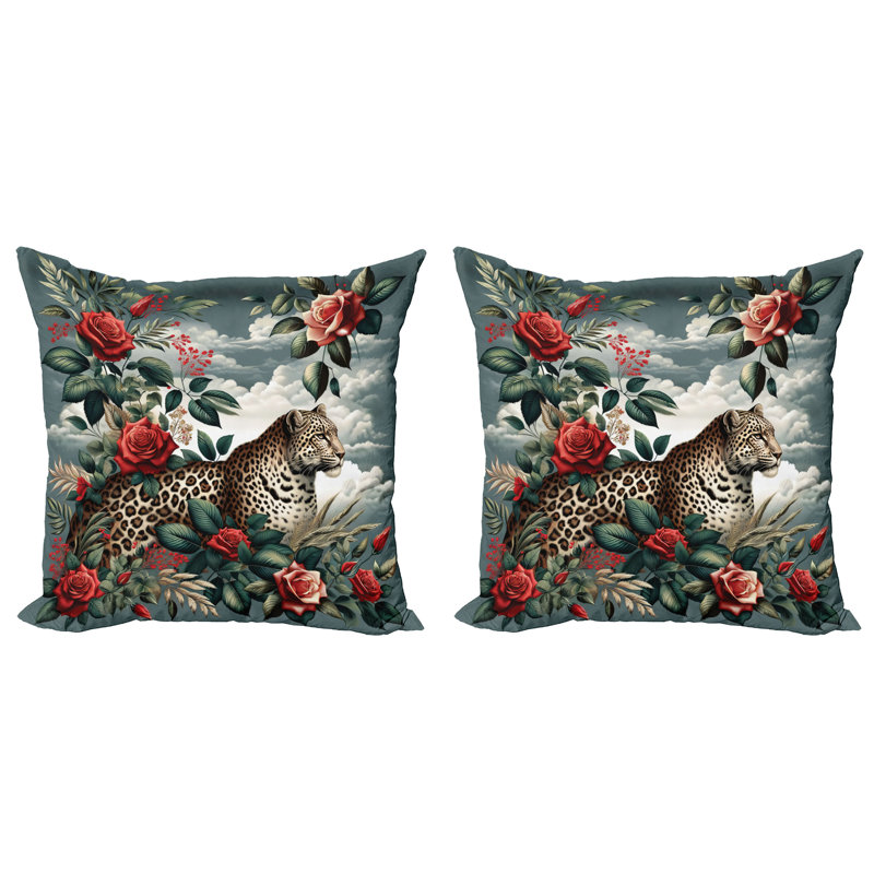 Leopard and Roses Reversible Microfiber Throw Pillow Covers, Set of 2