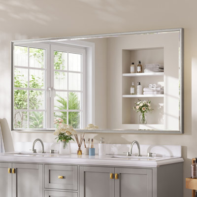 Beveled Bathroom Vanity Mirror with Tempered Glass and Aluminum Frame