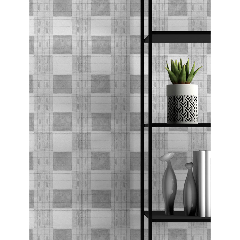 Collins Avenue Plaid Wallpaper, Gray/White