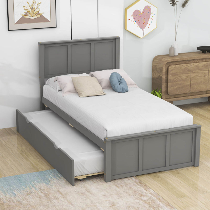 Lit plateforme en bois avec lit gigogne Dragojla, gris