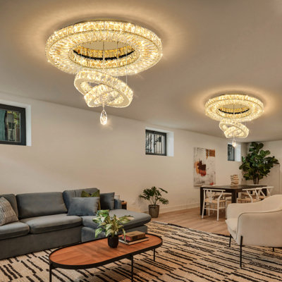 Lustre à DEL rond en cristal à 3 niveaux